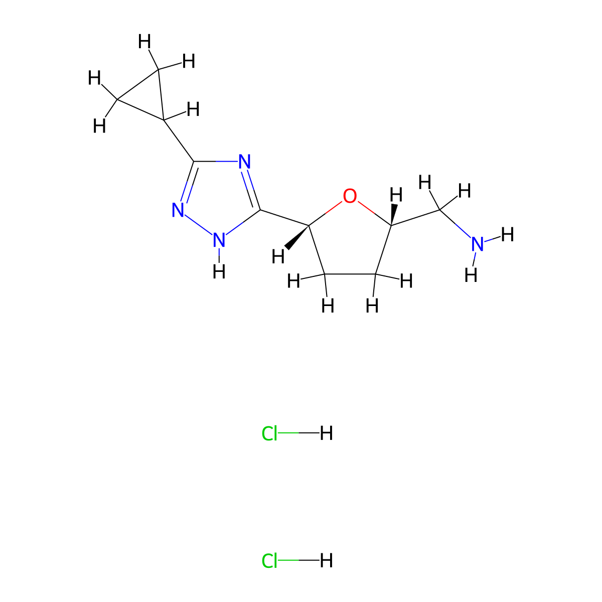 rac-[(2R,5S)-5-(3-cyclopropyl-1H-1,2,4-triazol-5-yl)oxolan-2-yl]methanamine dihydrochloride molecular structure, CAS 2219407-26-6