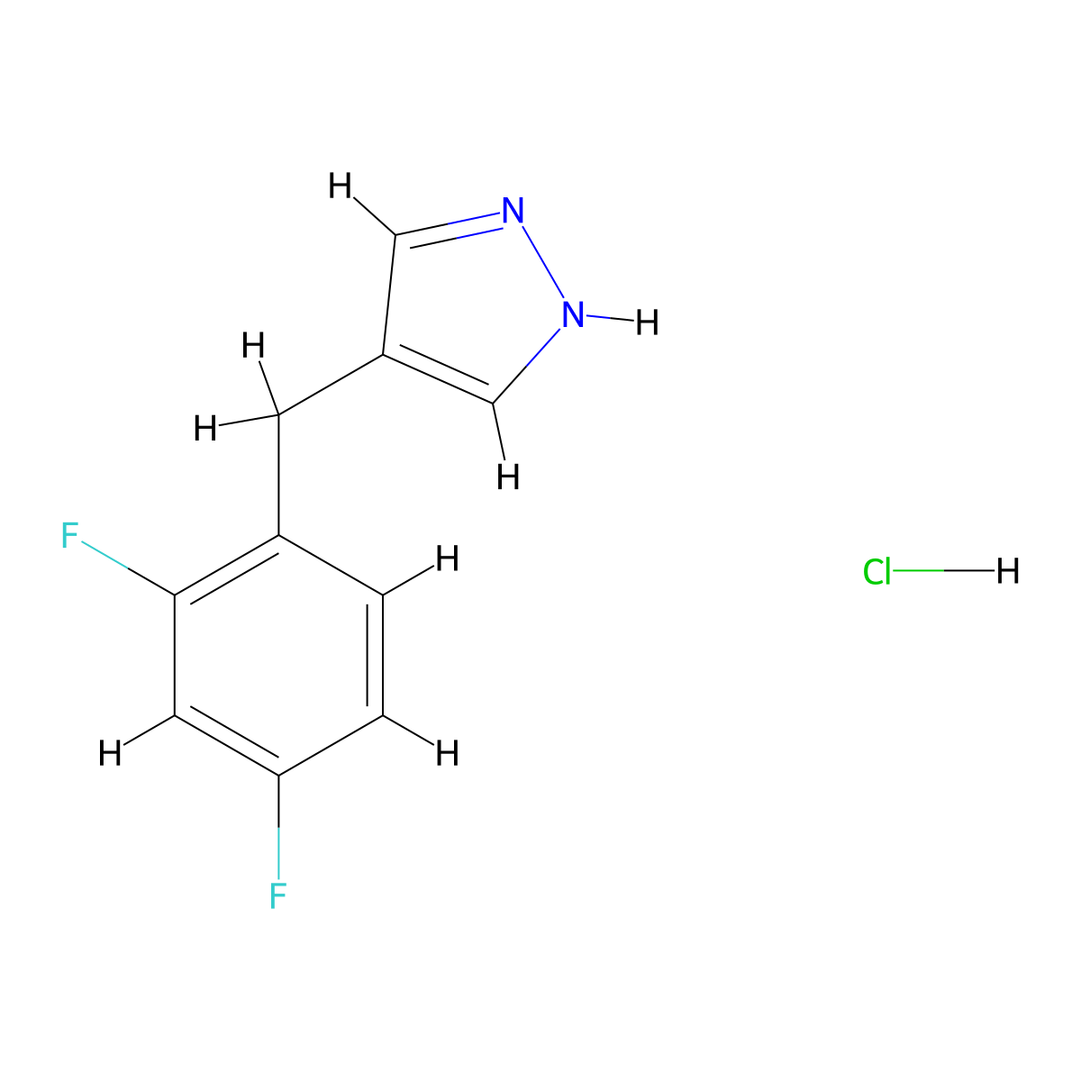 4-[(2,4-difluorophenyl)methyl]-1H-pyrazole hydrochloride molecular structure, CAS 2219407-32-4