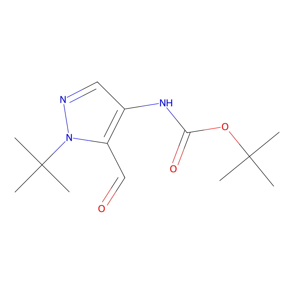 tert-butyl N-(1-tert-butyl-5-formyl-1H-pyrazol-4-yl)carbamate molecular structure, CAS 2219407-34-6