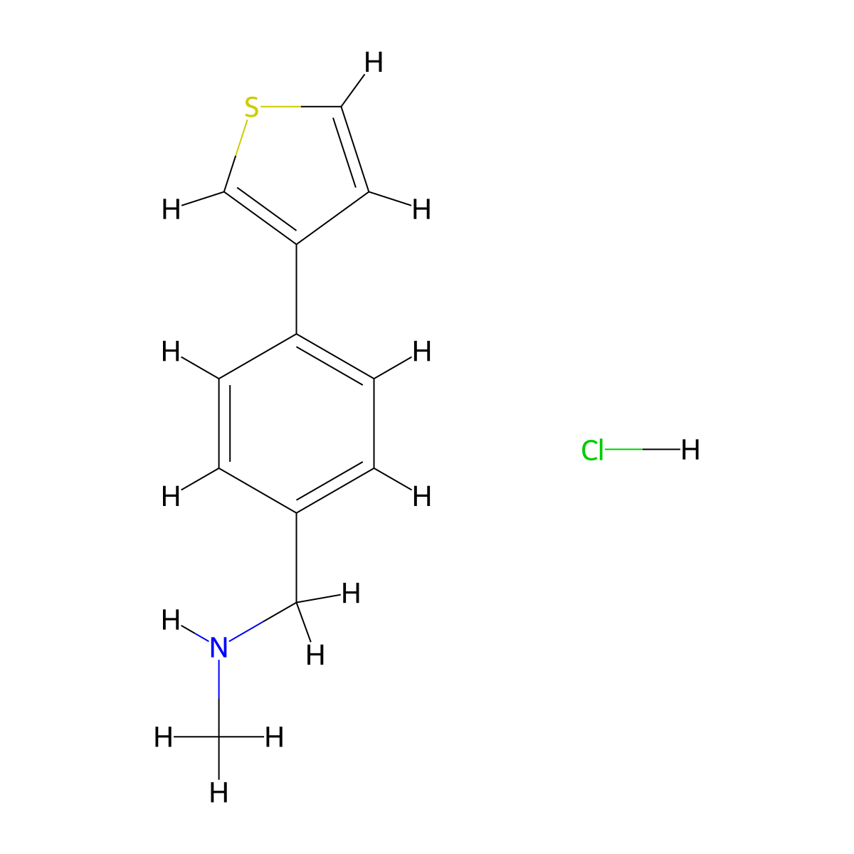 Methyl({[4-(thiophen-3-yl)phenyl]methyl})amine hydrochloride molecular structure, CAS 2219407-54-0