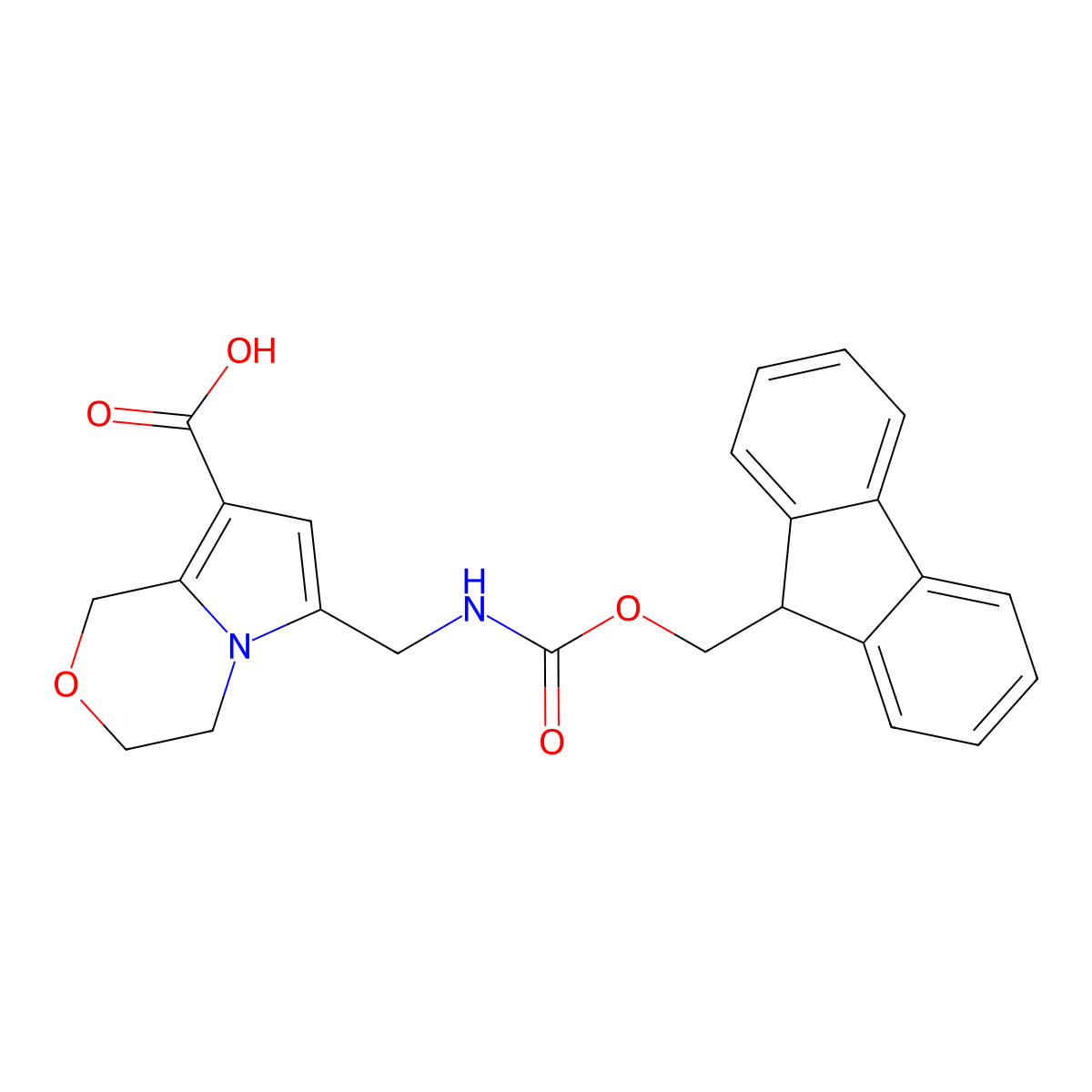 6-[({[(9H-fluoren-9-yl)methoxy]carbonyl}amino)methyl]-1H,3H,4H-pyrrolo[2,1-c][1,4]oxazine-8-carboxylic acid molecular structure, CAS 2219407-83-5