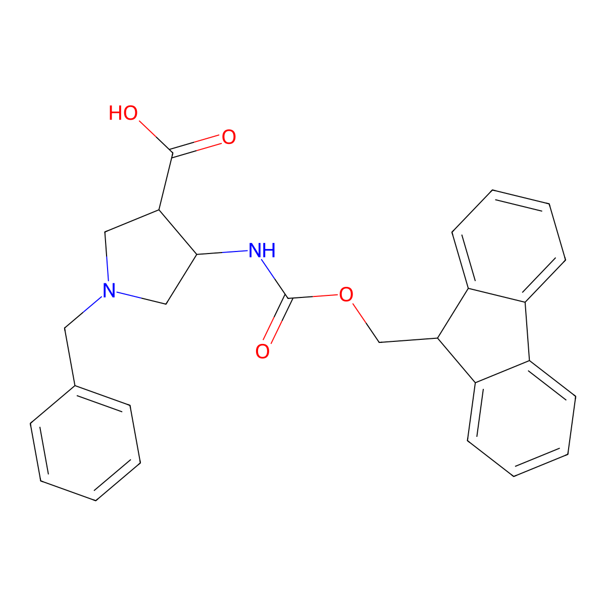 1-benzyl-4-({[(9H-fluoren-9-yl)methoxy]carbonyl}amino)pyrrolidine-3-carboxylic acid molecular structure, CAS 2219407-92-6