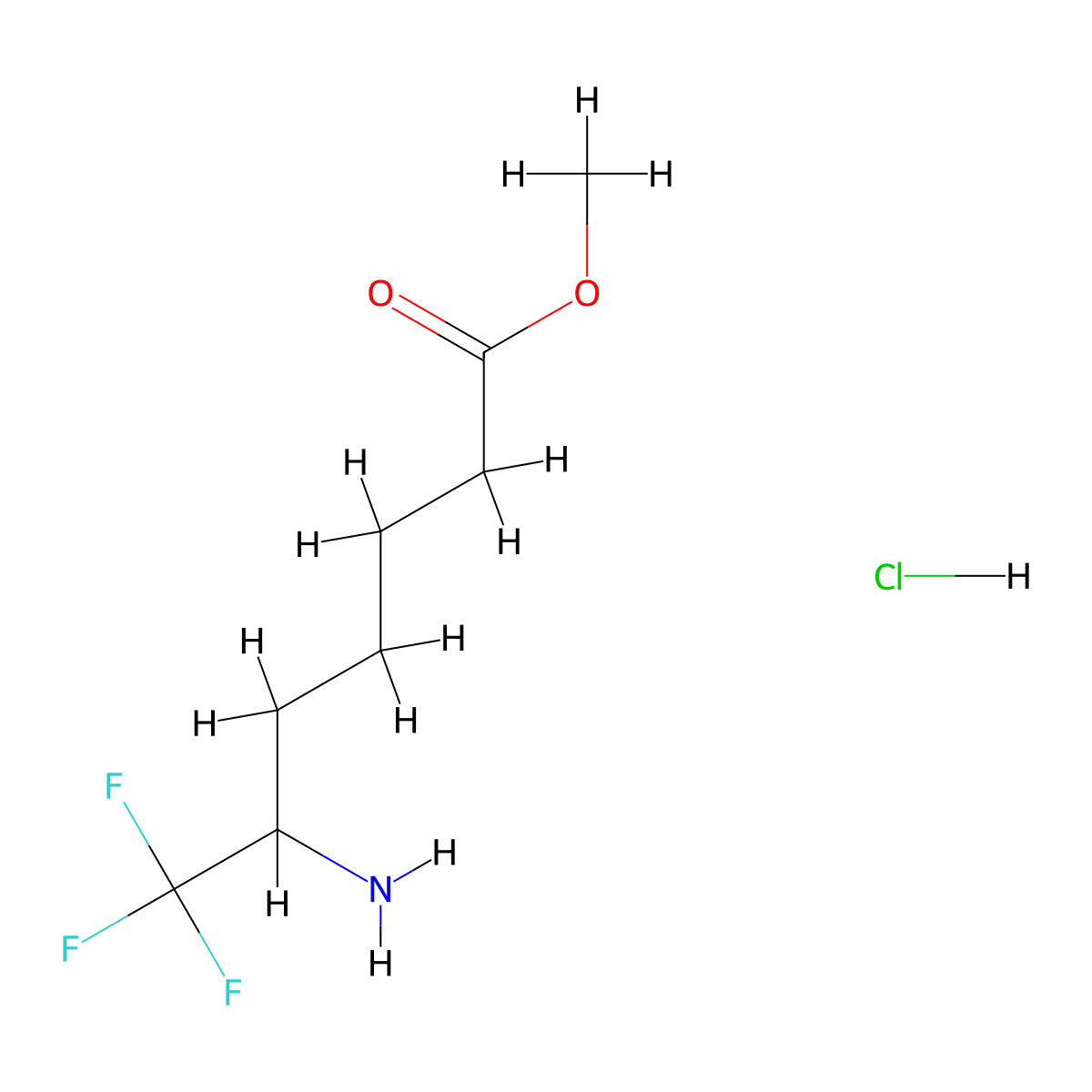 Methyl 6-amino-7,7,7-trifluoroheptanoate hydrochloride molecular structure, CAS 2219408-22-5