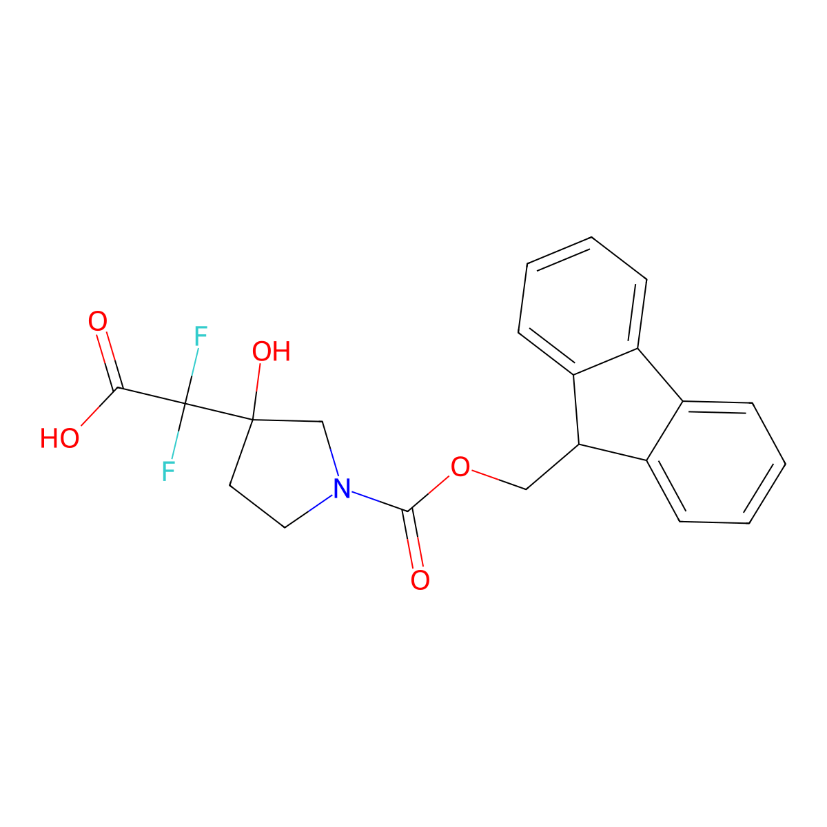 2-(1-{[(9H-fluoren-9-yl)methoxy]carbonyl}-3-hydroxypyrrolidin-3-yl)-2,2-difluoroacetic acid molecular structure, CAS 2219408-67-8