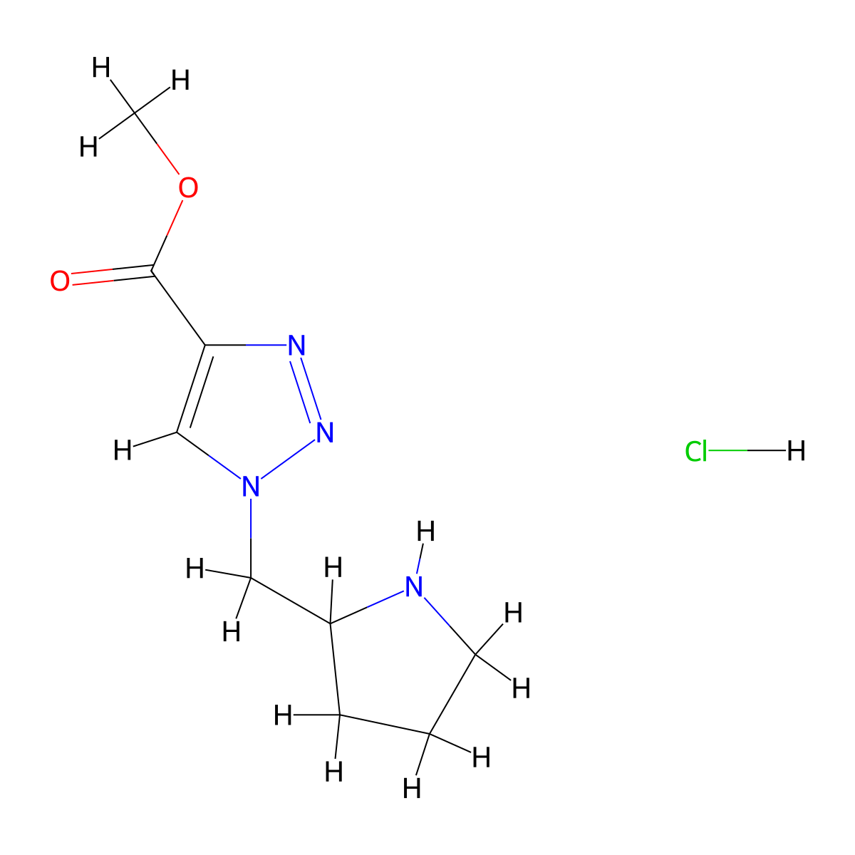 methyl 1-[(pyrrolidin-2-yl)methyl]-1H-1,2,3-triazole-4-carboxylate hydrochloride molecular structure, CAS 2219408-75-8