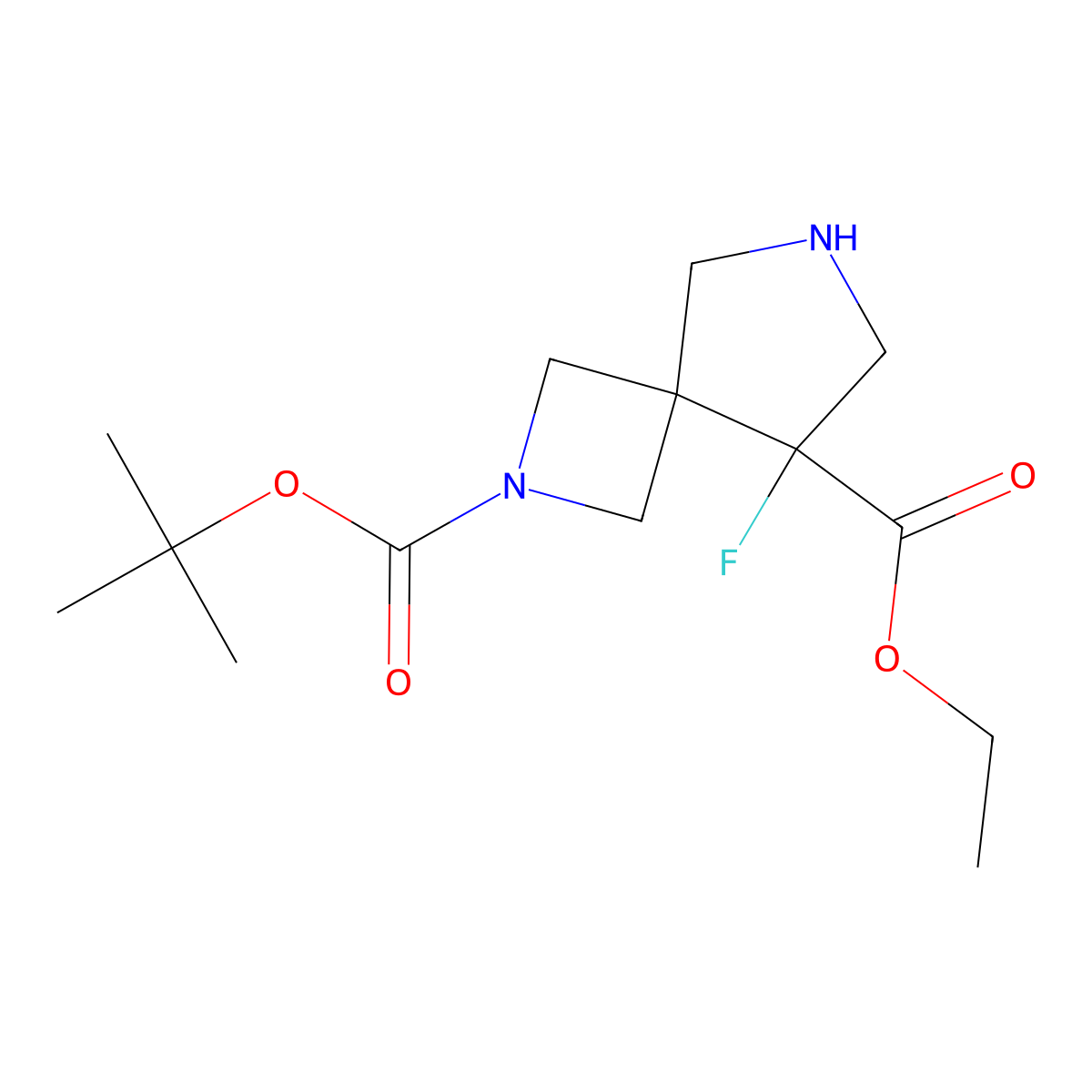 2-Tert-butyl 8-ethyl 8-fluoro-2,6-diazaspiro[3.4]octane-2,8-dicarboxylate molecular structure, CAS 2219408-86-1