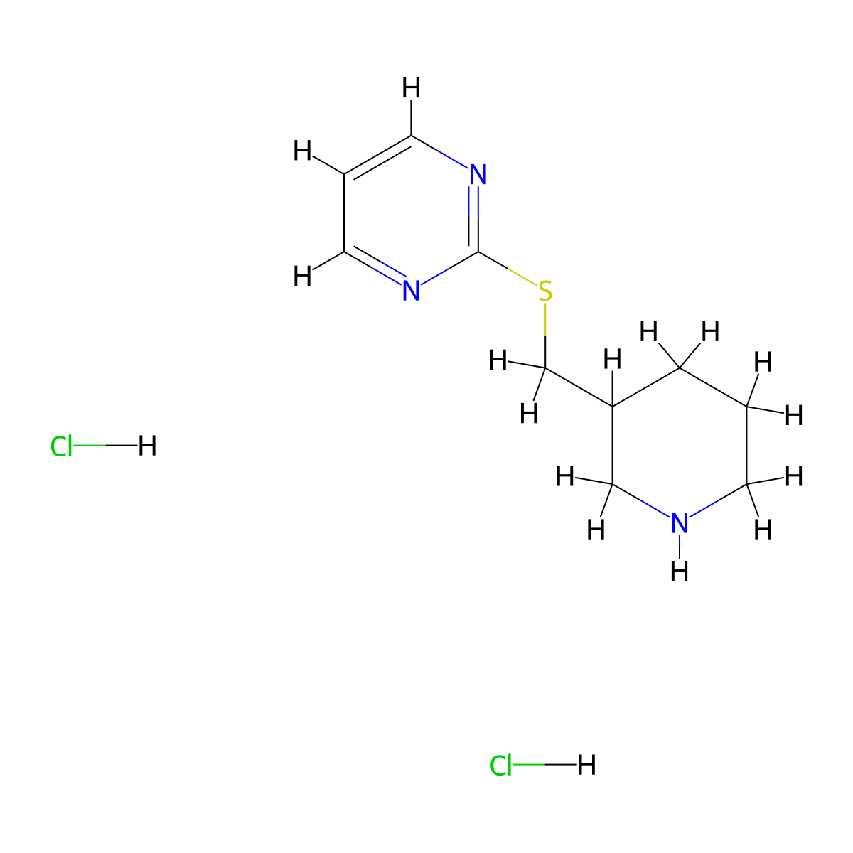 2-{[(Piperidin-3-yl)methyl]sulfanyl}pyrimidine dihydrochloride molecular structure, CAS 2219408-93-0