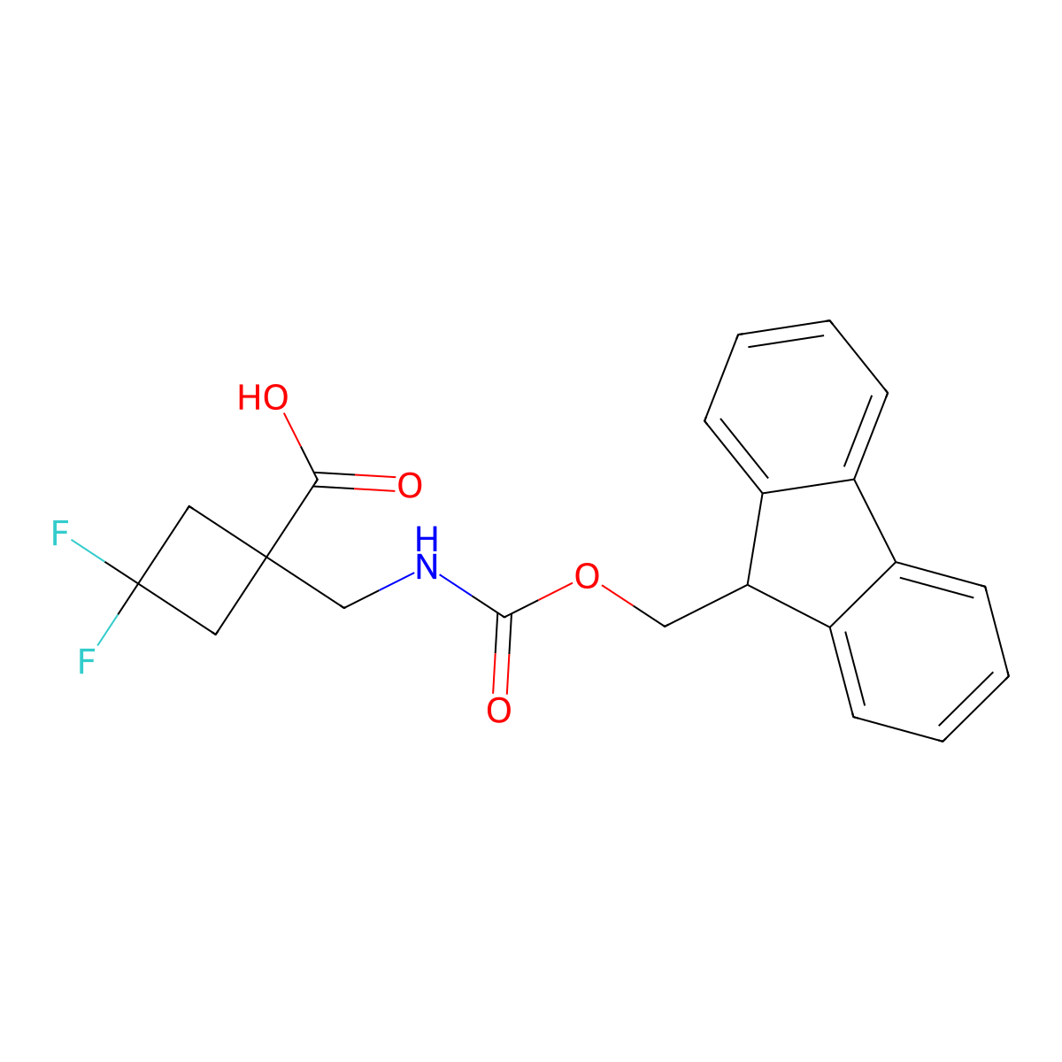 1-[({[(9H-fluoren-9-yl)methoxy]carbonyl}amino)methyl]-3,3-difluorocyclobutane-1-carboxylic acid molecular structure, CAS 2219409-05-7