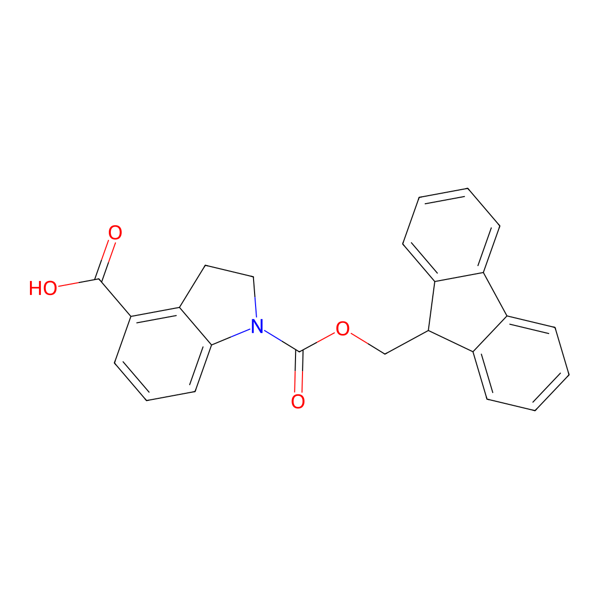 1-(((9H-fluoren-9-yl)methoxy)carbonyl)-2,3-dihydro-1H-indole-4-carboxylic acid molecular structure, CAS 2219418-90-1