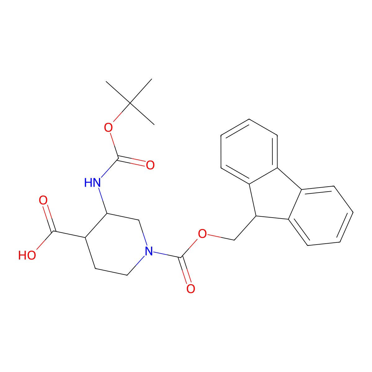 3-(((tert-butoxy)carbonyl)amino)-1-(((9H-fluoren-9-yl)methoxy)carbonyl)piperidine-4-carboxylic acid molecular structure, CAS 2219419-09-5