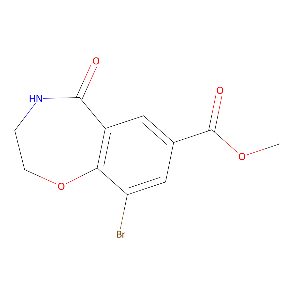 Methyl 9-bromo-5-oxo-2,3,4,5-tetrahydro-1,4-benzoxazepine-7-carboxylate molecular structure, CAS 2219419-13-1