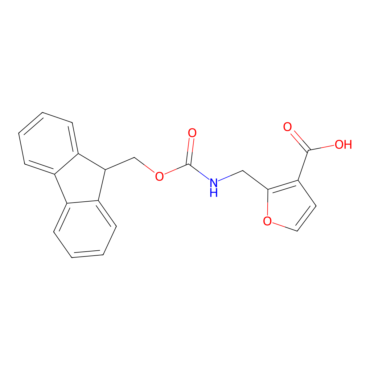 2-(((((9H-fluoren-9-yl)methoxy)carbonyl)amino)methyl)furan-3-carboxylic acid molecular structure, CAS 2219419-18-6