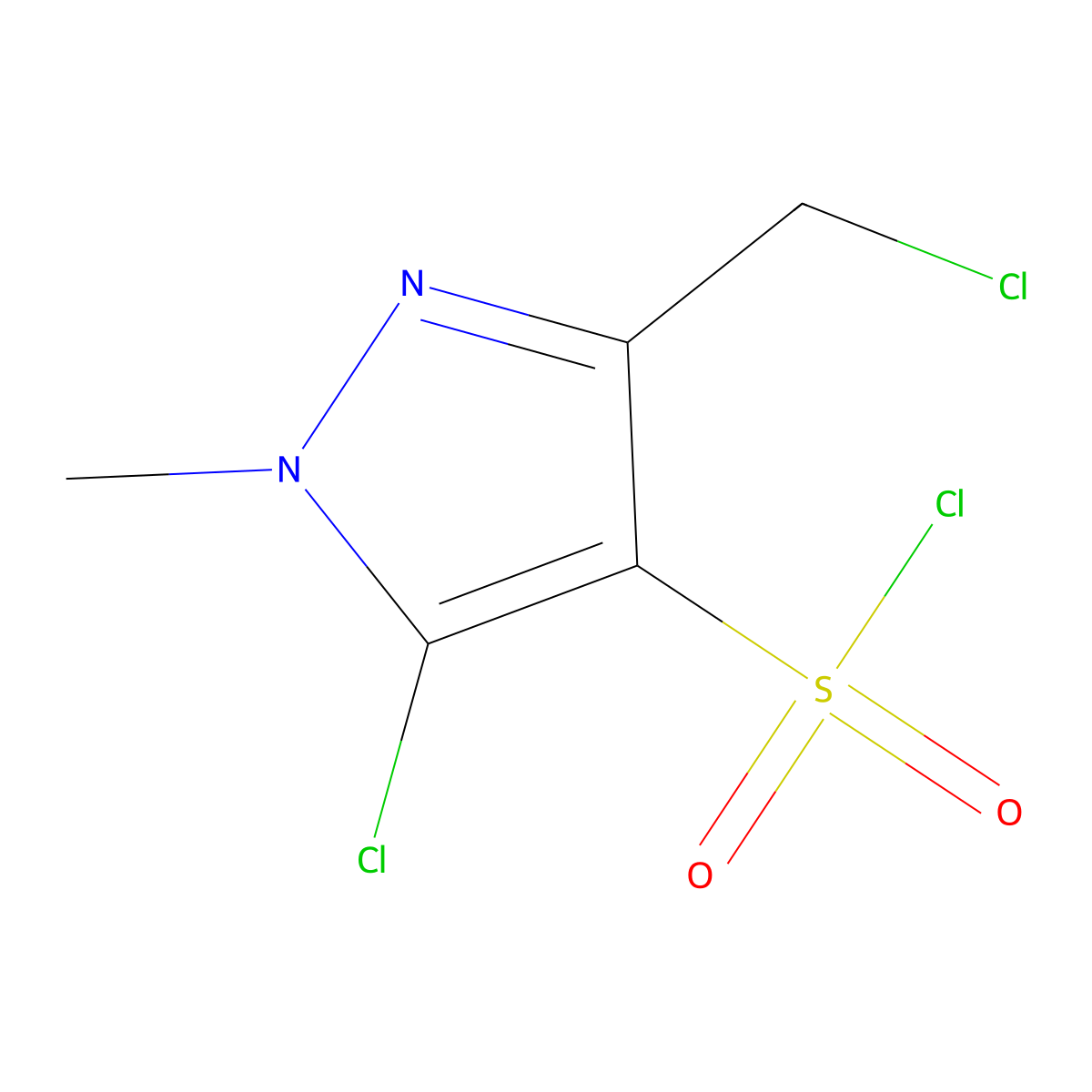 5-chloro-3-(chloromethyl)-1-methyl-1H-pyrazole-4-sulfonyl chloride molecular structure, CAS 2219419-21-1
