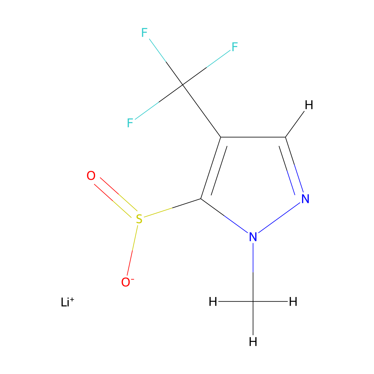 lithium(1+) 1-methyl-4-(trifluoromethyl)-1H-pyrazole-5-sulfinate molecular structure, CAS 2219419-24-4