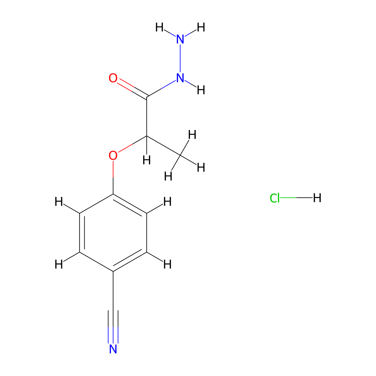 2-(4-Cyanophenoxy)propanehydrazide hydrochloride molecular structure, CAS 2219419-27-7