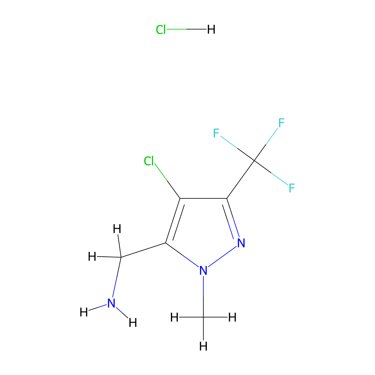 [4-chloro-1-methyl-3-(trifluoromethyl)-1H-pyrazol-5-yl]methanamine hydrochloride molecular structure, CAS 2219419-30-2