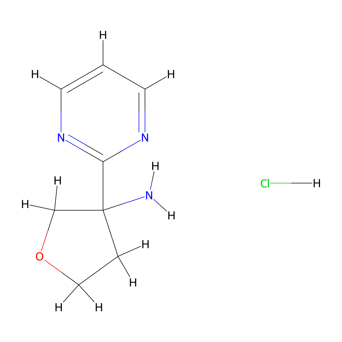 3-(Pyrimidin-2-yl)oxolan-3-amine hydrochloride molecular structure, CAS 2219419-45-9