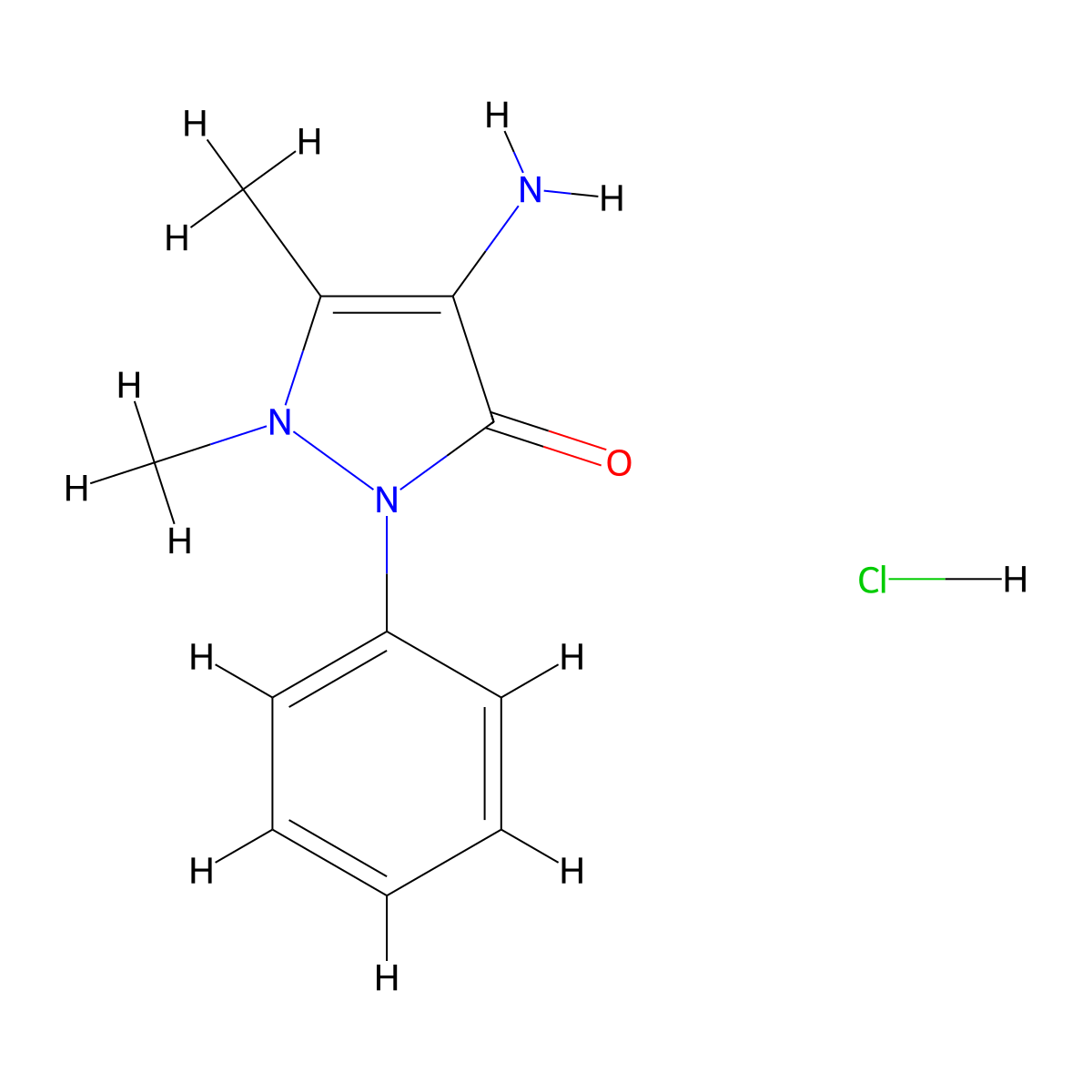4-Aminoantipyrine hydrochloride molecular structure, CAS 22198-72-7