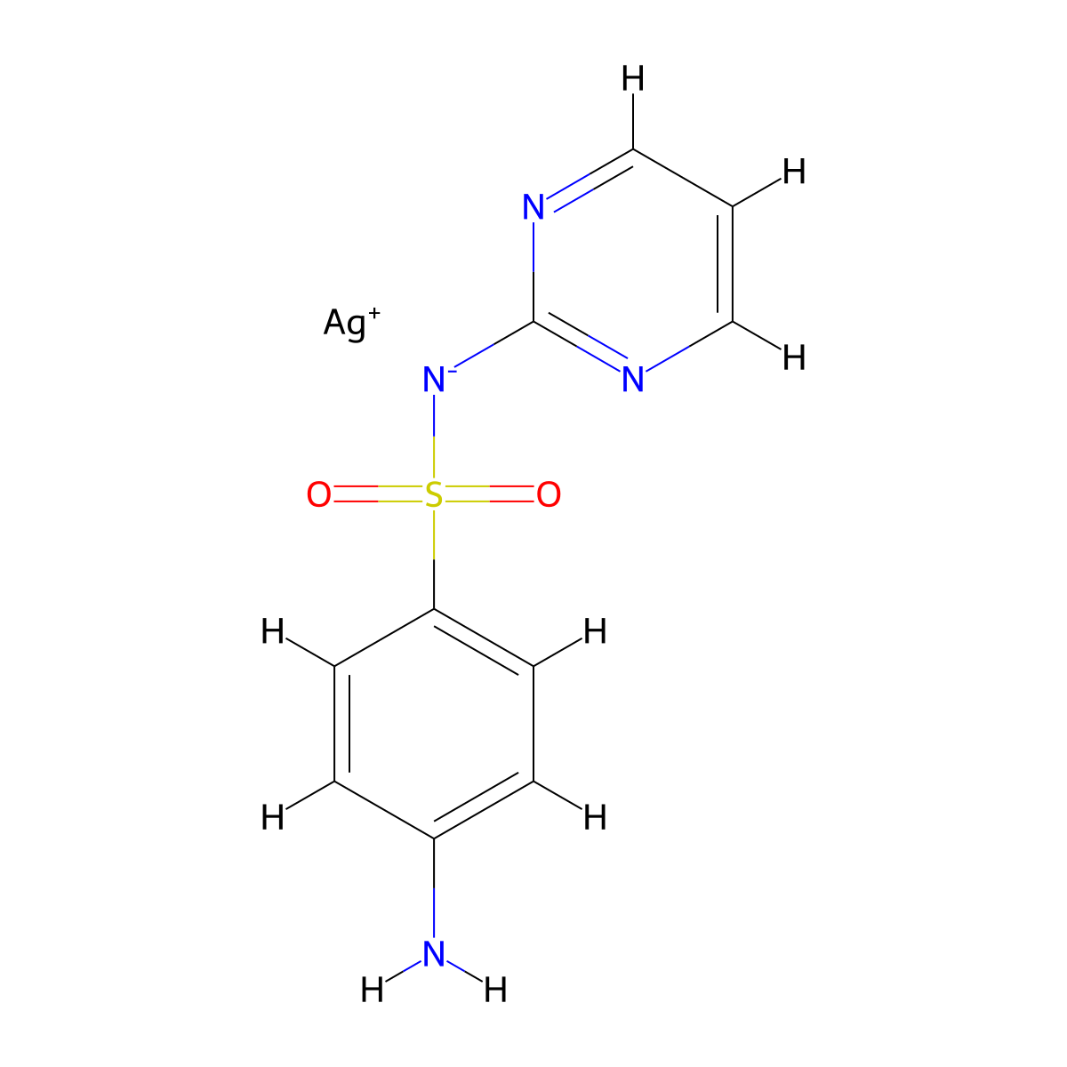Silver(I) ((4-Aminophenyl)sulfonyl)(pyrimidin-2-yl)amide , Silver Sulfadiazine molecular structure, CAS 22199-08-2