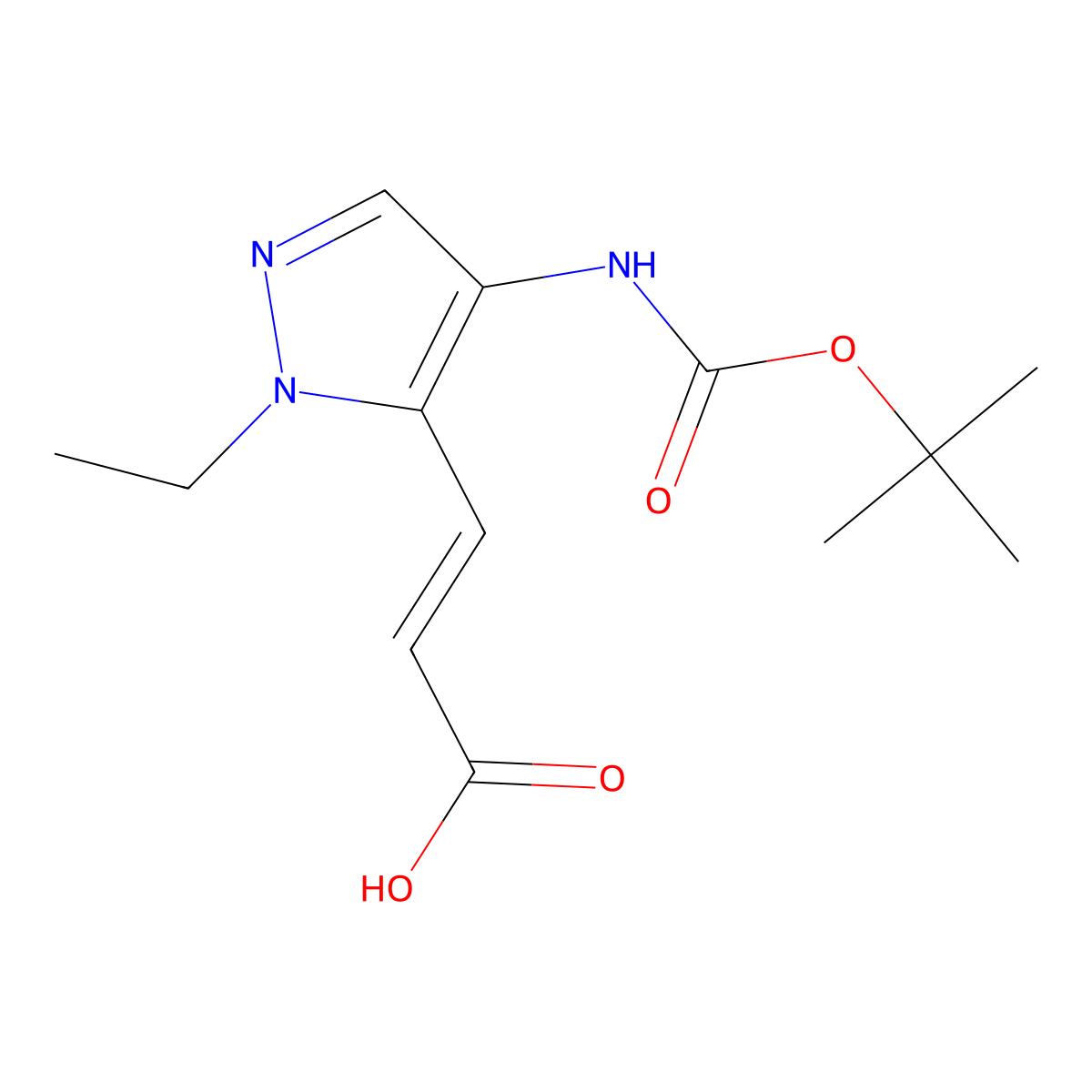 (2E)-3-(4-{[(tert-butoxy)carbonyl]amino}-1-ethyl-1H-pyrazol-5-yl)prop-2-enoic acid molecular structure, CAS 2220111-42-0
