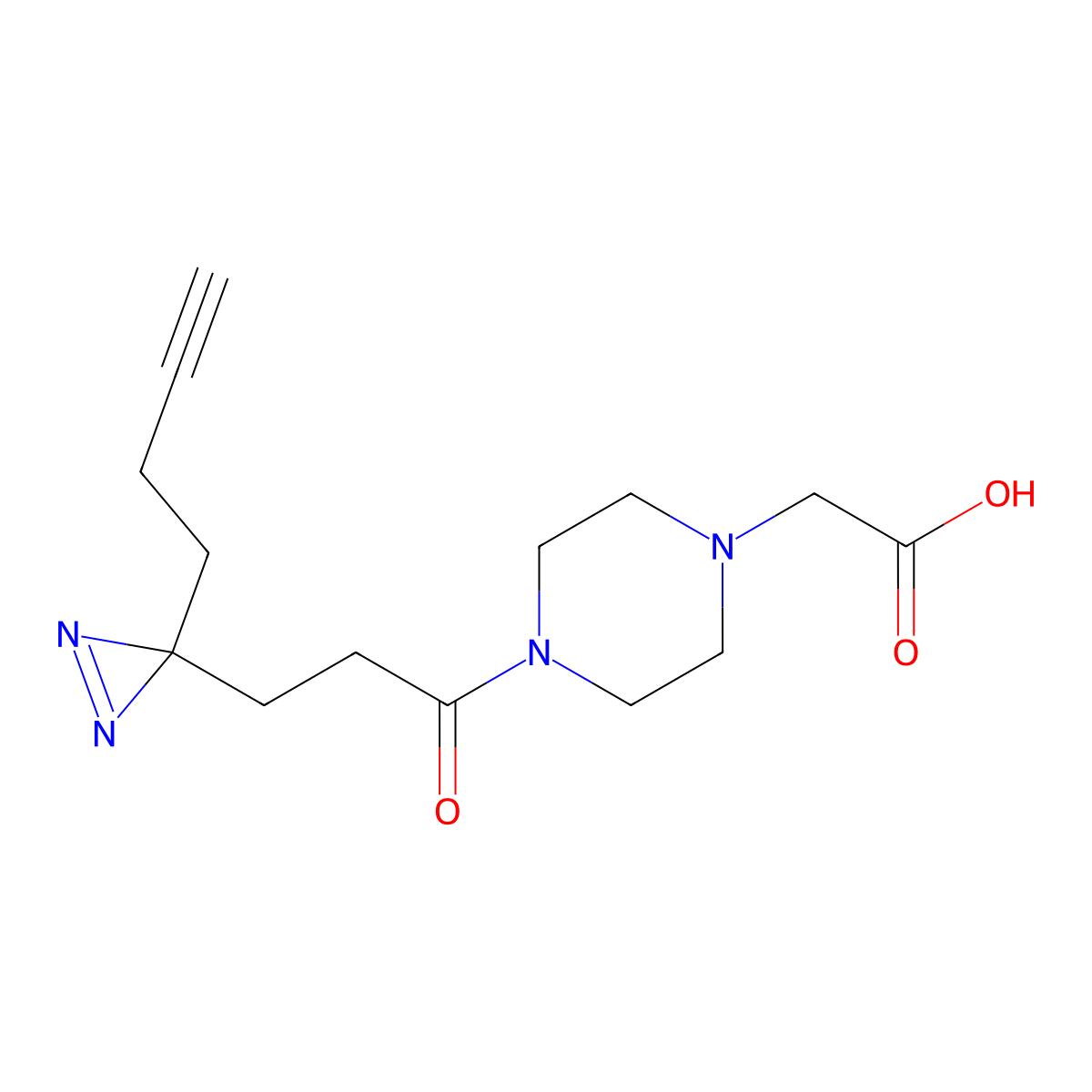 2-(4-{3-[3-(but-3-yn-1-yl)-3H-diazirin-3-yl]propanoyl}piperazin-1-yl)acetic acid molecular structure, CAS 2220169-89-9