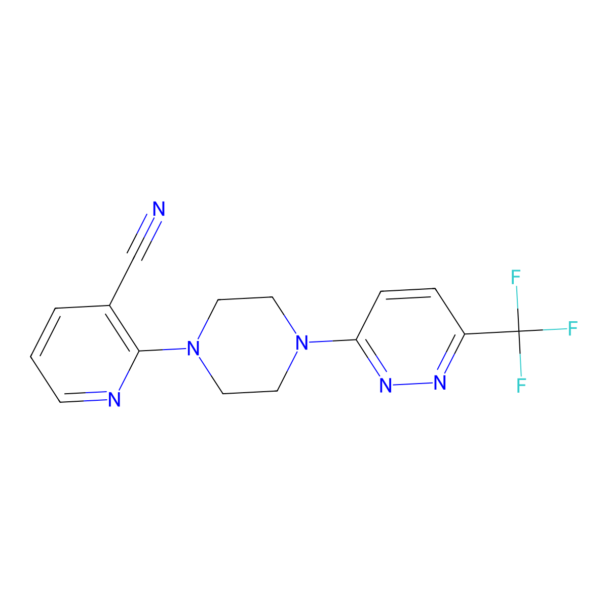 2-[4-[6-(Trifluoromethyl)pyridazin-3-yl]piperazin-1-yl]pyridine-3-carbonitrile molecular structure, CAS 2220185-31-7