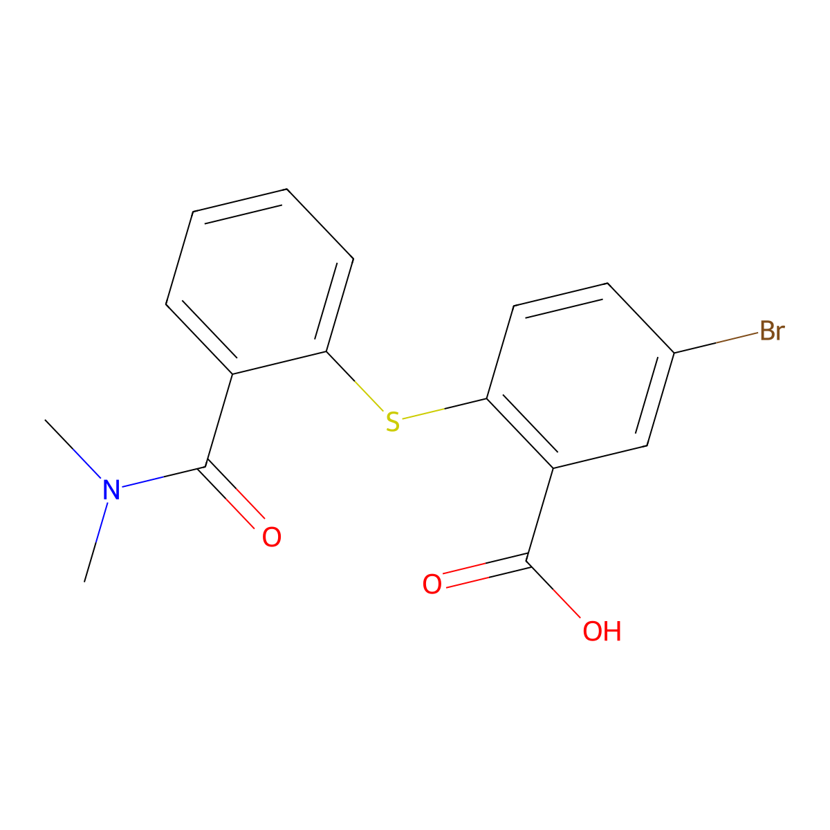 5-Bromo-2-((2-(dimethylcarbamoyl)phenyl)thio)benzoic acid molecular structure, CAS 222021-56-9