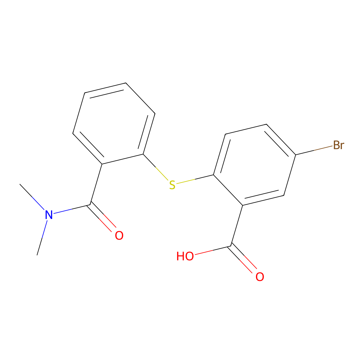 5-Bromo-2-((2-(dimethylcarbamoyl)phenyl)thio)benzoic acid molecular structure, CAS 222021-56-9