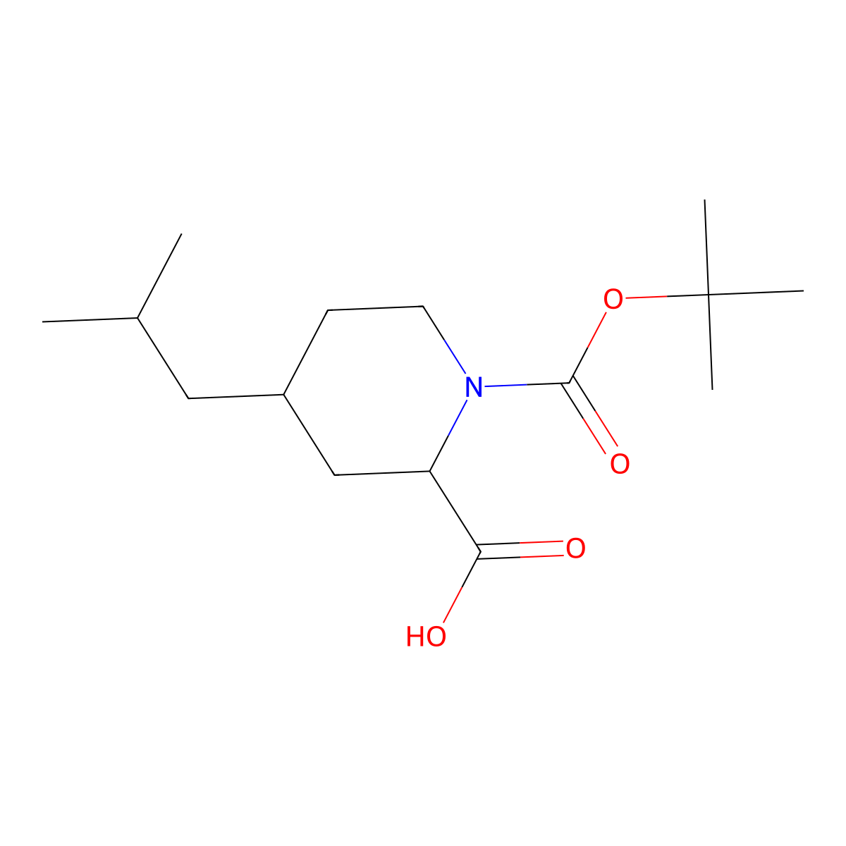 rac-(2R,4S)-1-[(tert-butoxy)carbonyl]-4-(2-methylpropyl)piperidine-2-carboxylicacid,cis molecular structure, CAS 2220263-69-2