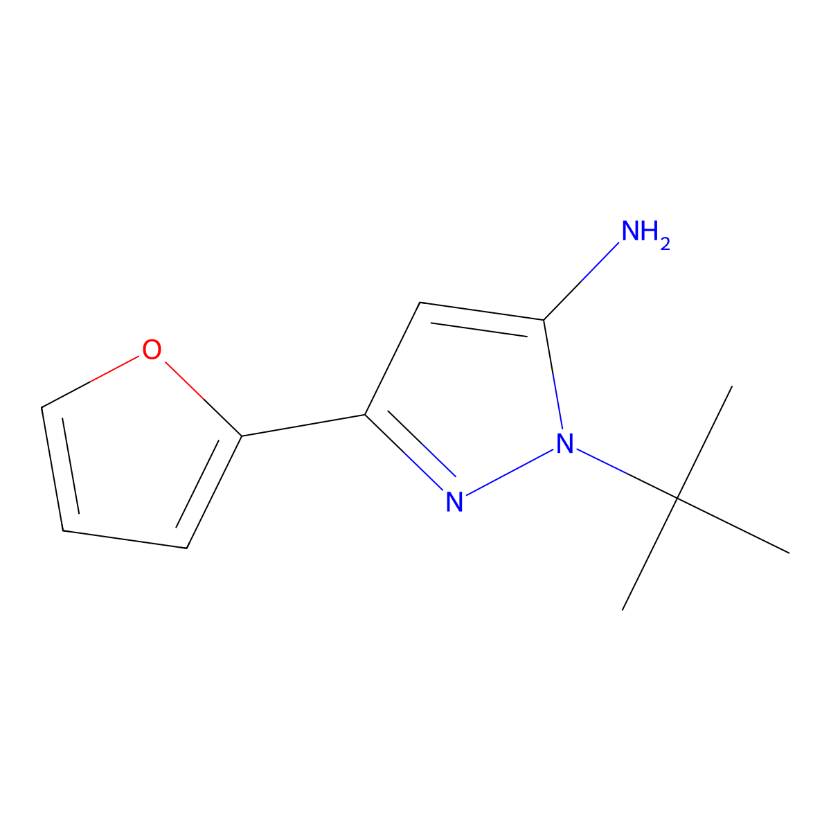 1-tert-butyl-3-(furan-2-yl)-1H-pyrazol-5-amine molecular structure, CAS 222160-55-6