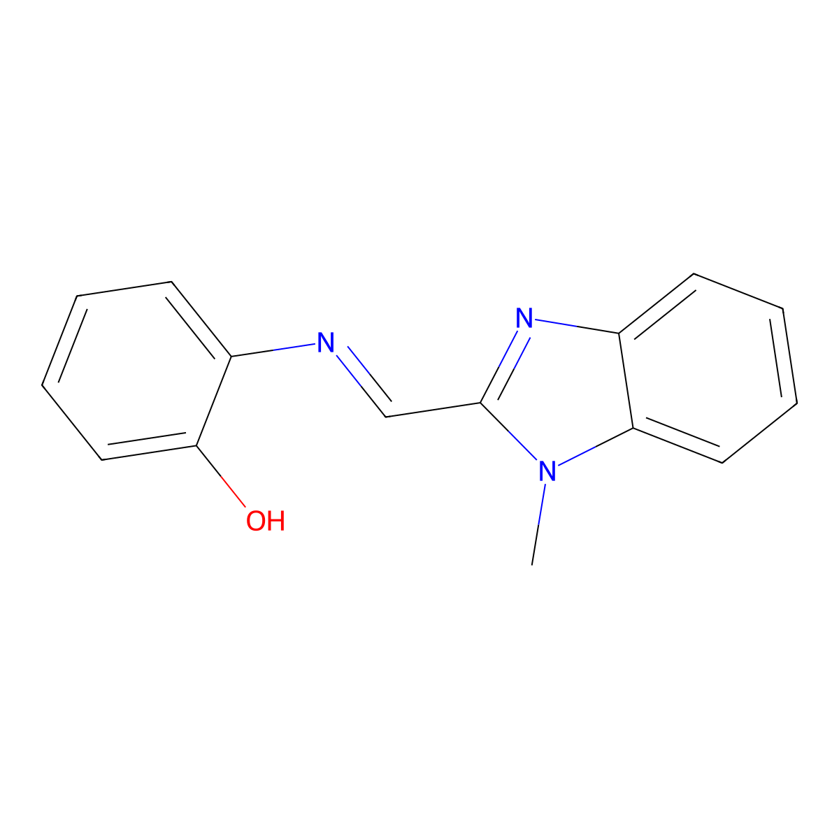2-{[(E)-(1-methyl-1H-benzimidazol-2-yl)methylidene]amino}phenol molecular structure, CAS 222160-71-6