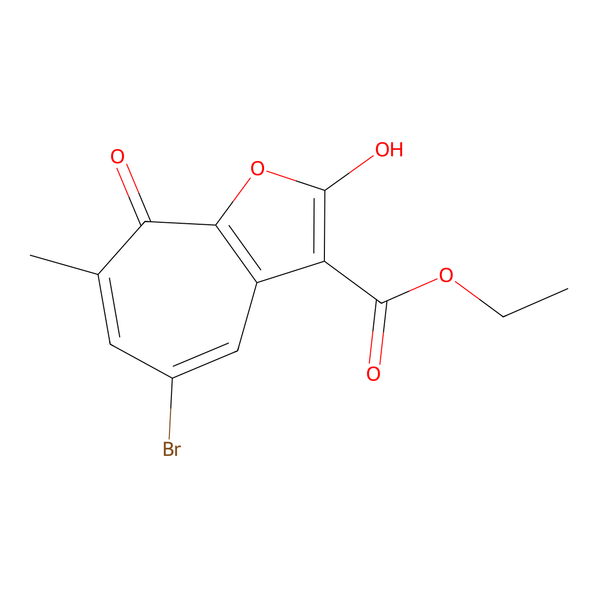 Ethyl 5-bromo-8-hydroxy-7-methyl-2-oxo-2H-cyclohepta[b]furan-3-carboxylate molecular structure, CAS 2222-25-5