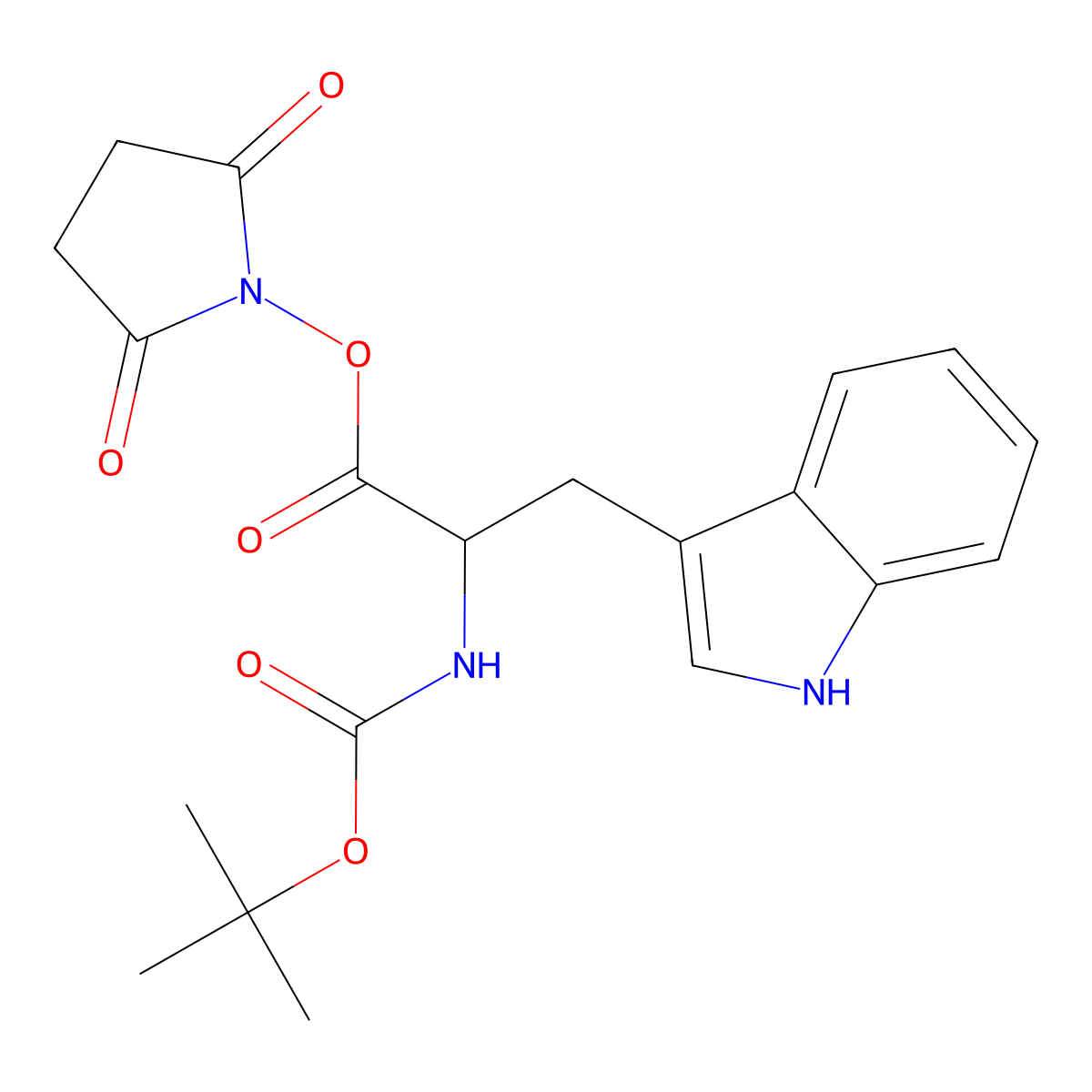 Boc-D-tryptophan N-hydroxysuccinimide ester molecular structure, CAS 22220-11-7