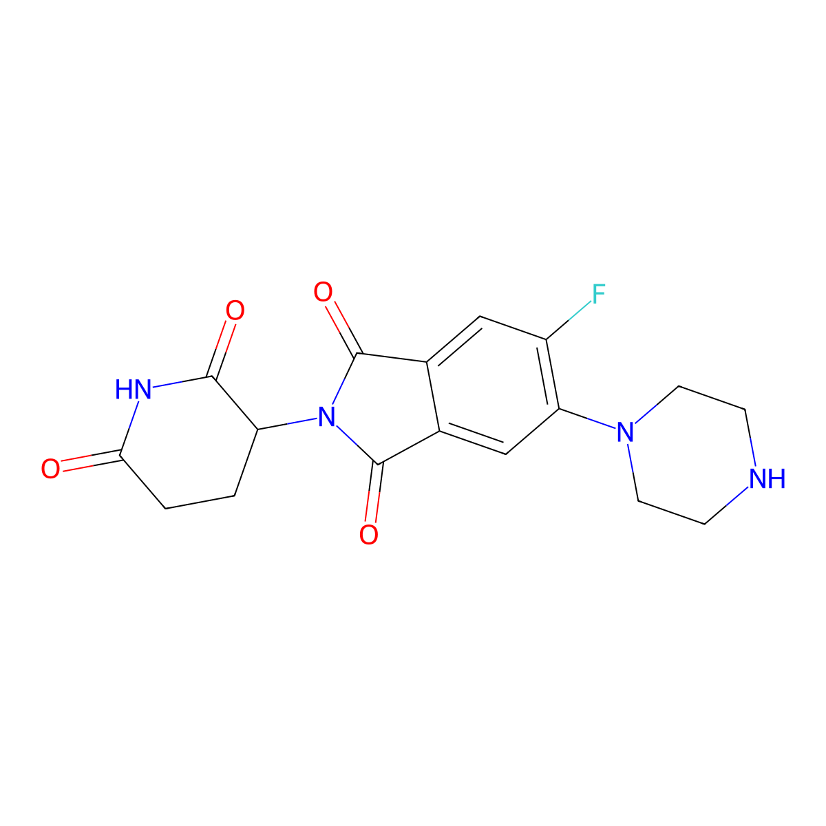 2-(2,6-Dioxopiperidin-3-yl)-5-fluoro-6-(piperazin-1-yl)isoindoline-1,3-dione molecular structure, CAS 2222114-22-7