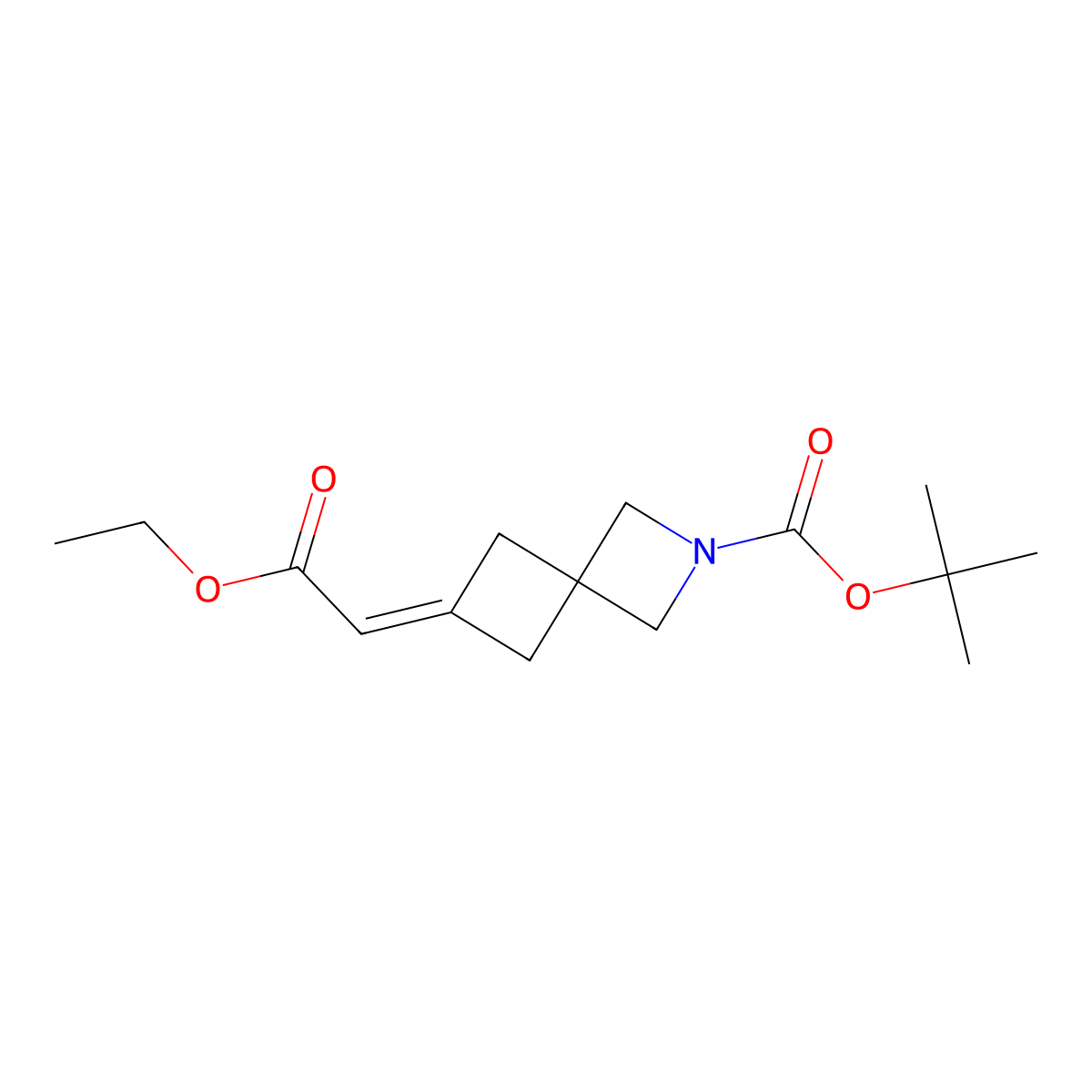 Tert-butyl 6-(2-ethoxy-2-oxoethylidene)-2-azaspiro[3.3]heptane-2-carboxylate molecular structure, CAS 2222114-33-0