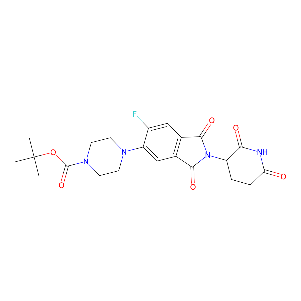 Tert-butyl 4-(2-(2,6-dioxopiperidin-3-yl)-6-fluoro-1,3-dioxoisoindolin-5-yl)piperazine-1-carboxylate molecular structure, CAS 2222116-02-9