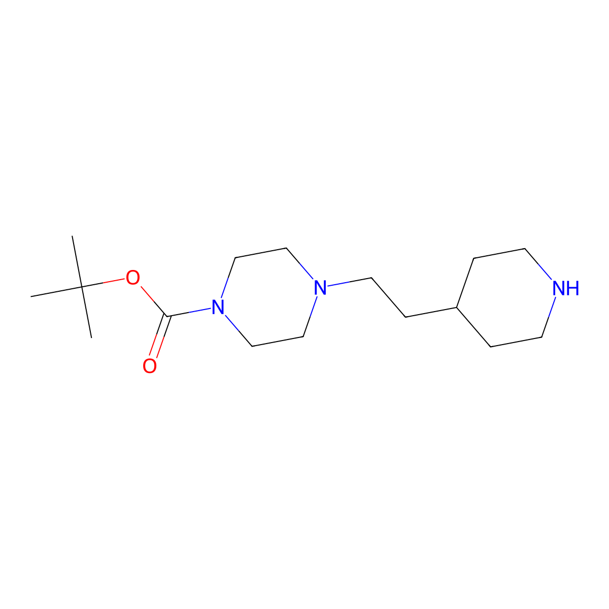 Tert-butyl 4-(2-(piperidin-4-yl)ethyl)piperazine-1-carboxylate molecular structure, CAS 2222119-35-7