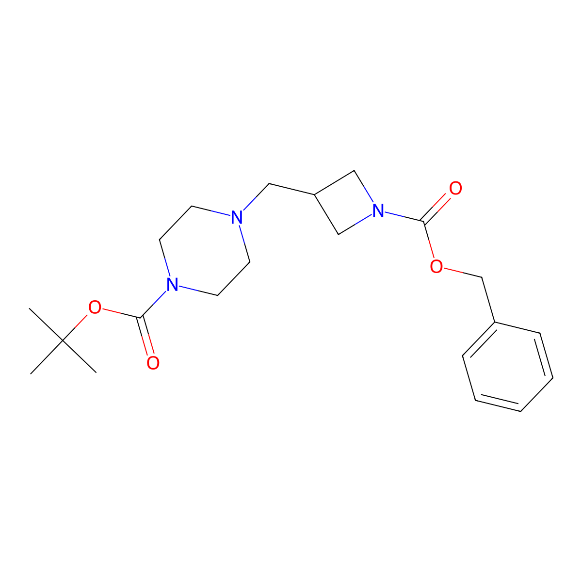 Tert-butyl 4-((1-((benzyloxy)carbonyl)azetidin-3-yl)methyl)piperazine-1-carboxylate molecular structure, CAS 2222119-83-5