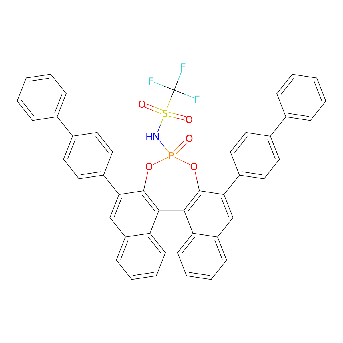 (11bR)-N-(2,6-Di([1,1'-biphenyl]-4-yl)-4-oxidodinaphtho[2,1-d:1',2'-f][1,3,2]dioxaphosphepin-4-yl)-1,1,1-trifluoromethanesulfonamide molecular structure, CAS 2222149-77-9