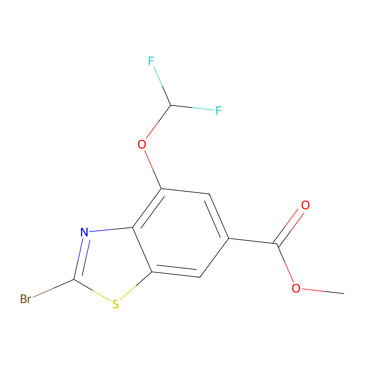 Methyl 2-bromo-4-(difluoromethoxy)-6-benzothiazolecarboxylate molecular structure, CAS 2222234-86-6