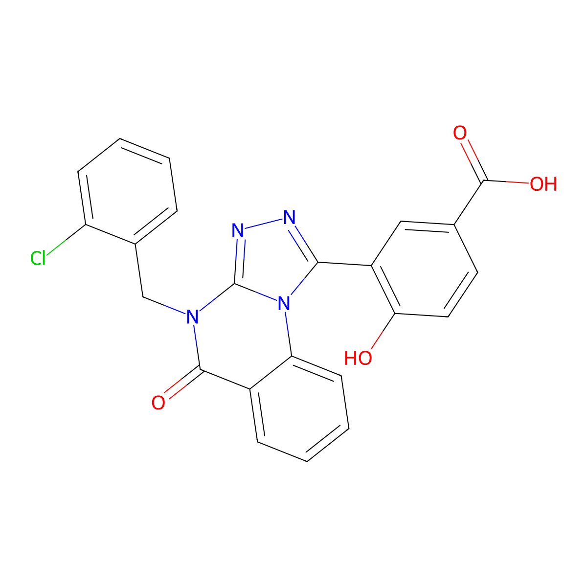 3-[4-(2-Chlorobenzyl)-5-oxo-4,5-dihydro-[1,2,4]triazolo[4,3-a]quinazolin-1-yl]-4-hydroxybenzoic Acid molecular structure, CAS 2222280-83-1