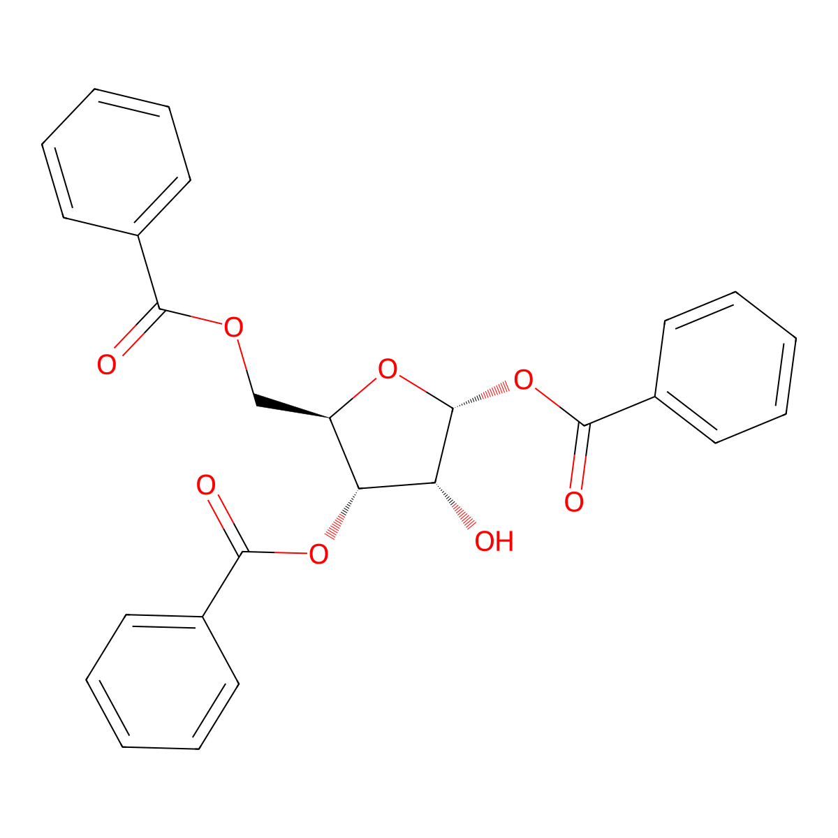 alpha-D-Ribofuranose, 1,3,5-tribenzoate molecular structure, CAS 22224-41-5