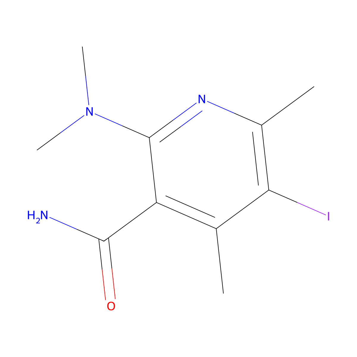 2-(Dimethylamino)-5-iodo-4,6-dimethylpyridine-3-carboxamide molecular structure, CAS 2222511-86-4