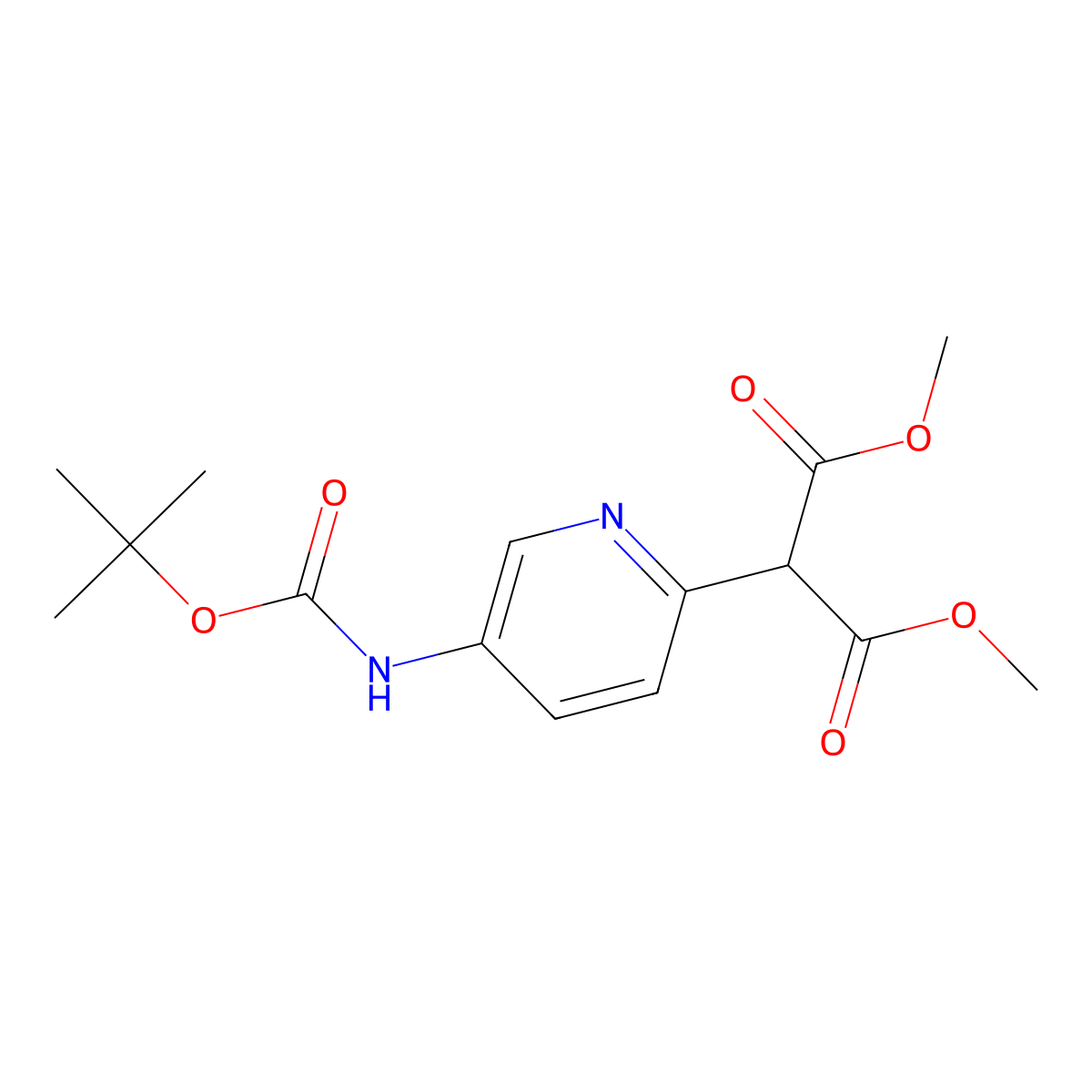 1,3-Dimethyl 2-(5-{[(tert-butoxy)carbonyl]amino}pyridin-2-yl)propanedioate molecular structure, CAS 2222512-14-1