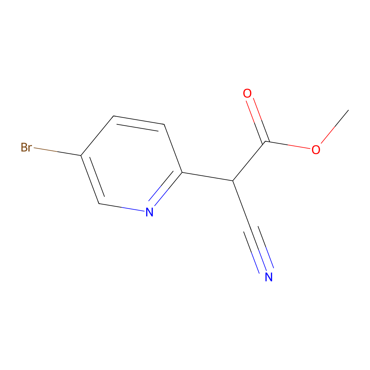 Methyl 2-(5-bromopyridin-2-yl)-2-cyanoacetate molecular structure, CAS 2222512-29-8