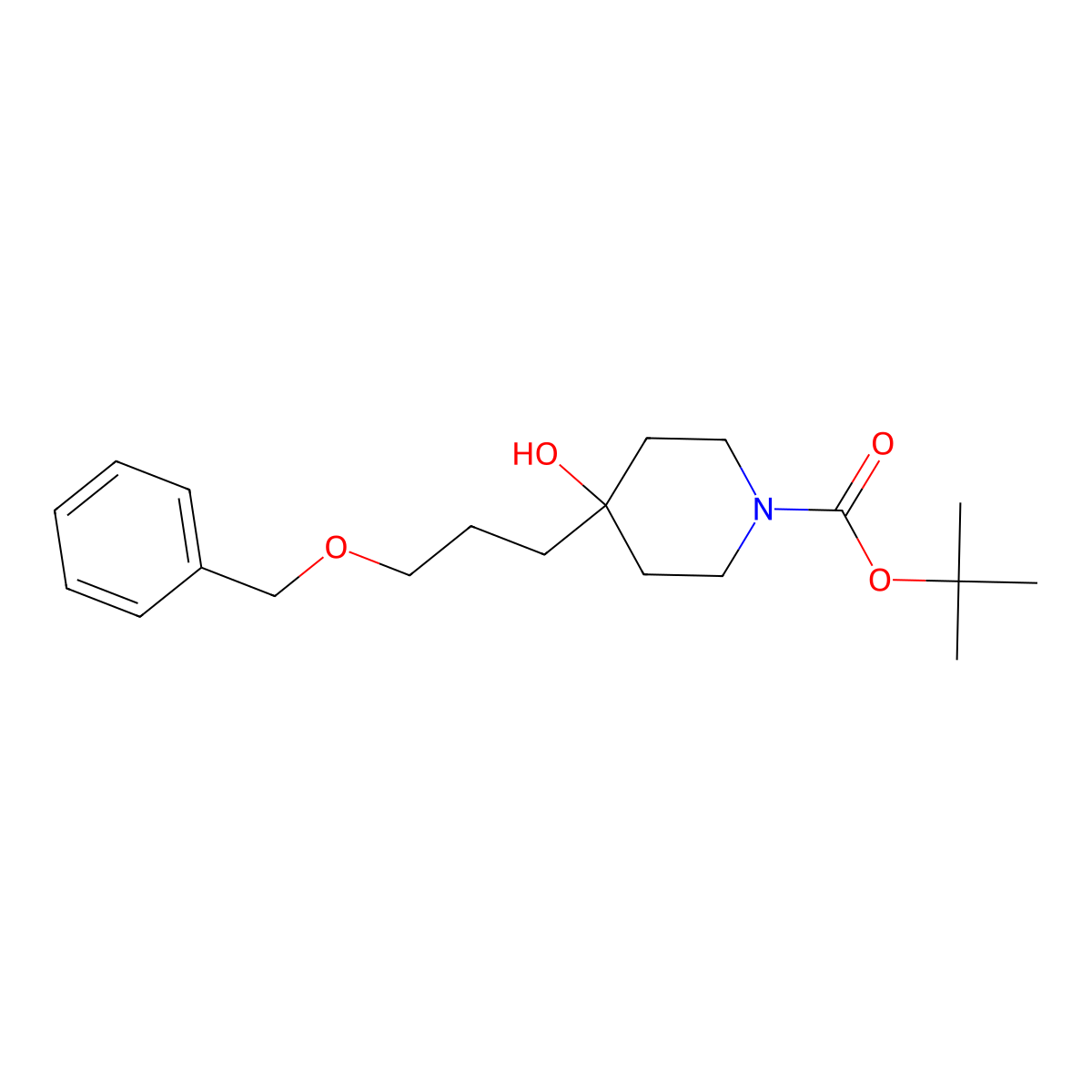 Tert-butyl 4-[3-(benzyloxy)propyl]-4-hydroxypiperidine-1-carboxylate molecular structure, CAS 2222552-82-9