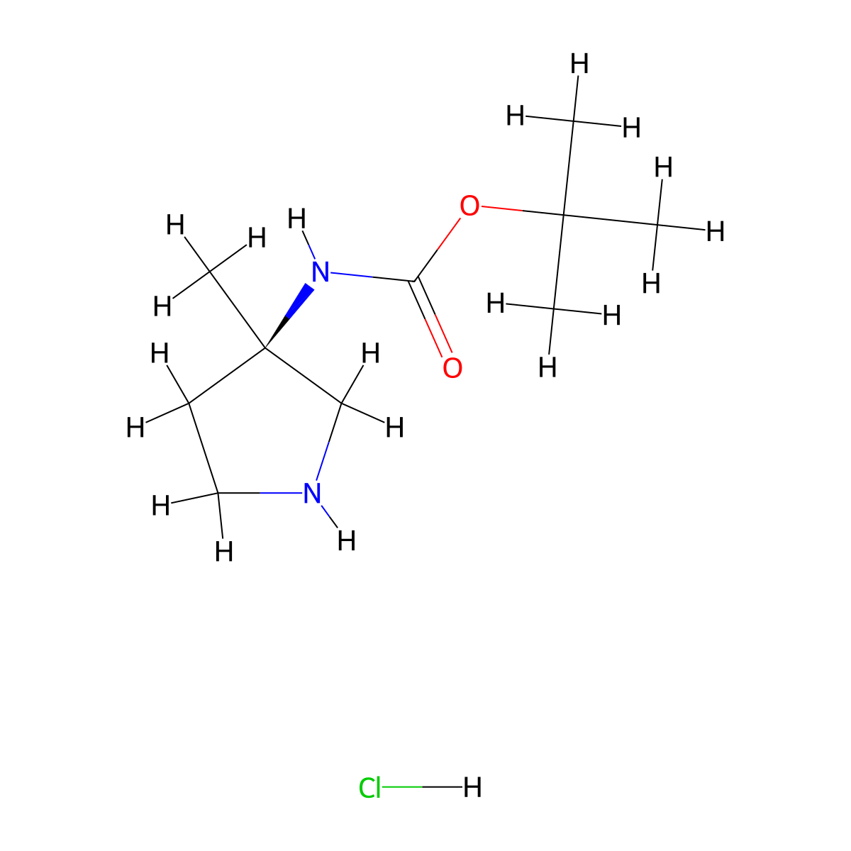 (R)-(3-Methyl-pyrrolidin-3-yl)-carbamic acid tert-butyl ester hydrochloride molecular structure, CAS 2222683-65-8
