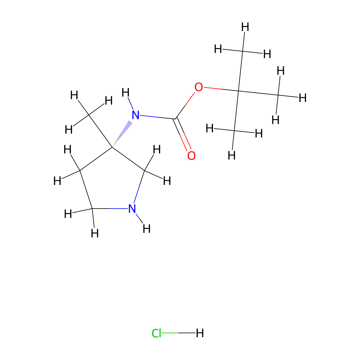 tert-butyl (S)-(3-methylpyrrolidin-3-yl)carbamate hydrochloride molecular structure, CAS 2222683-66-9