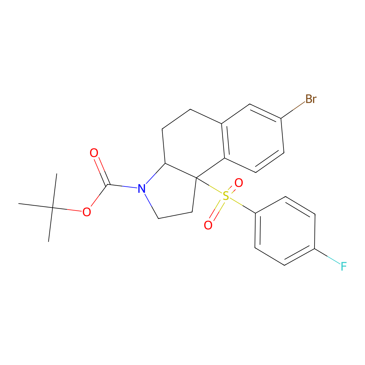 tert-Butyl (3aR,9bR)-7-bromo-9b-((4-fluorophenyl)sulfonyl)-1,2,3a,4,5,9b-hexahydro-3H-benzo[e]indole-3-carboxylate molecular structure, CAS 2222718-97-8