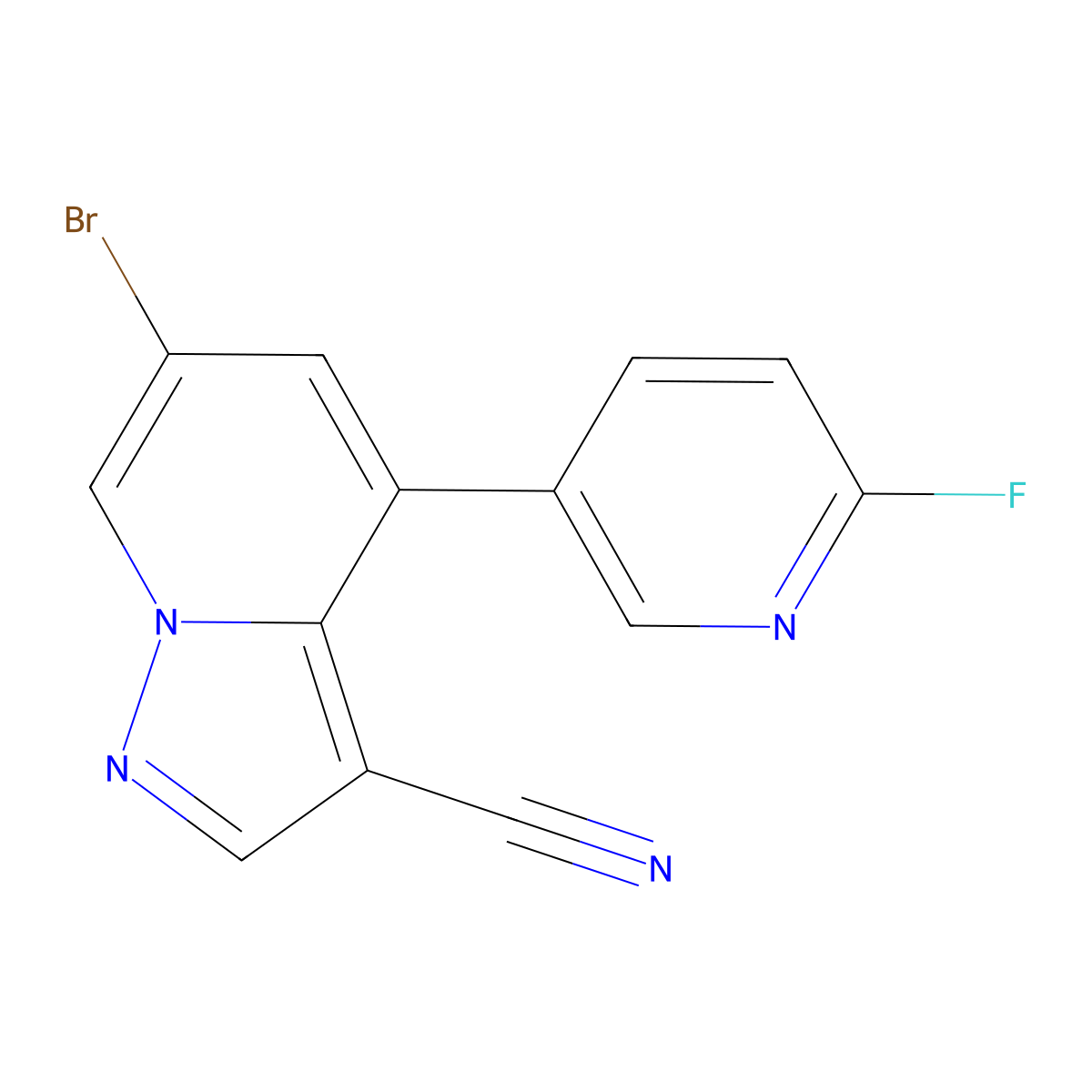 6-Bromo-4-(6-fluoropyridin-3-yl)pyrazolo[1,5-a]pyridine-3-carbonitrile molecular structure, CAS 2222756-24-1